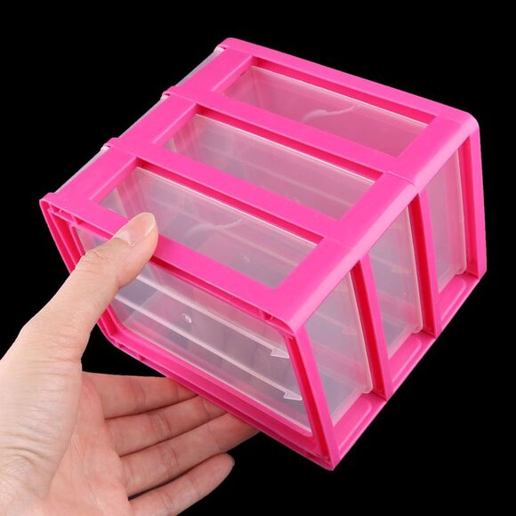 Plastic Home Dresser 3 Layers Trinket Cosmetic Holder Desk Storage Box Fuchsia - Picture 4 of 4